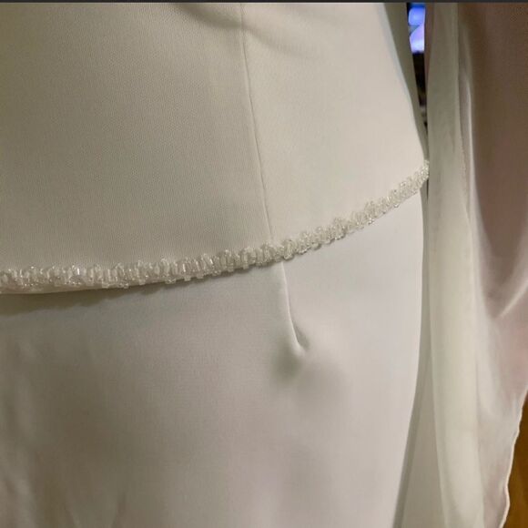 Kathryn LaCroix white nee wedding dress gown beading sheer long sleeves, size 10 - Picture 12 of 13